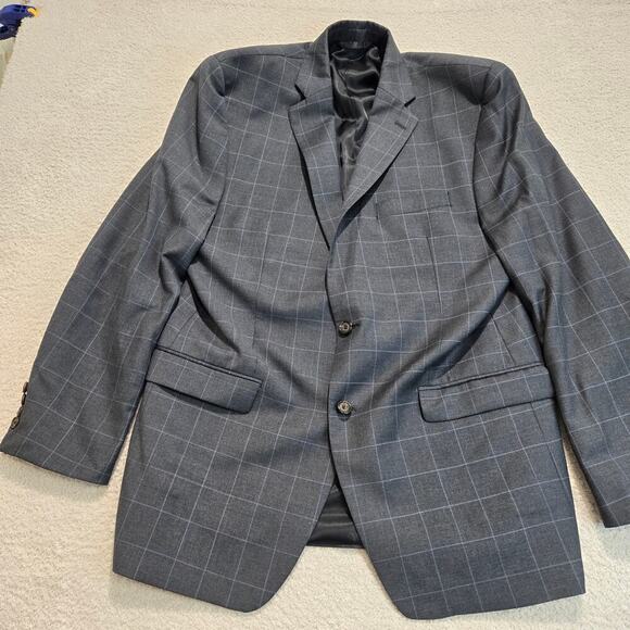 Lauren Ralph Lauren Wool Blazer Sports Coat Men's 44L Two Button Gray Plaid - Picture 1 of 15